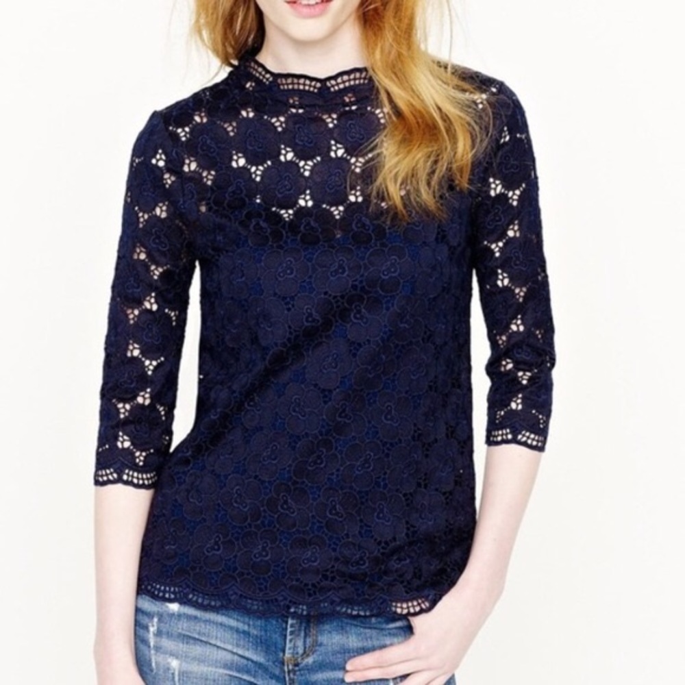 J CREW COLLECTION Lustre lace mockneck tee Size S